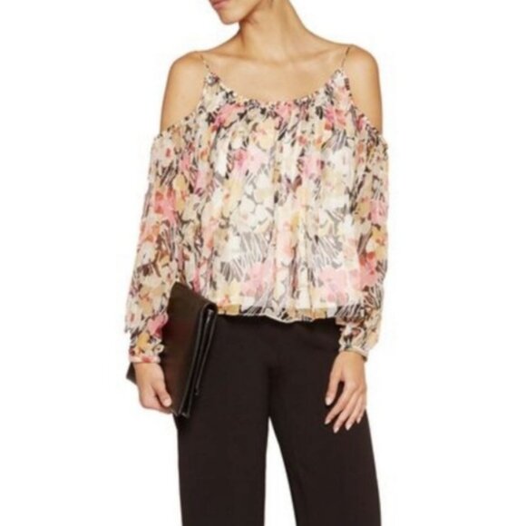 Elizabeth‎ & James Marylin n Women's Silk Cold Shoulder Lined Floral Blouse XS - Picture 1 of 6